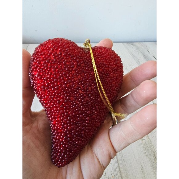 Beaded heart ornament Valentines red unique Xmas tree large - Picture 9 of 9